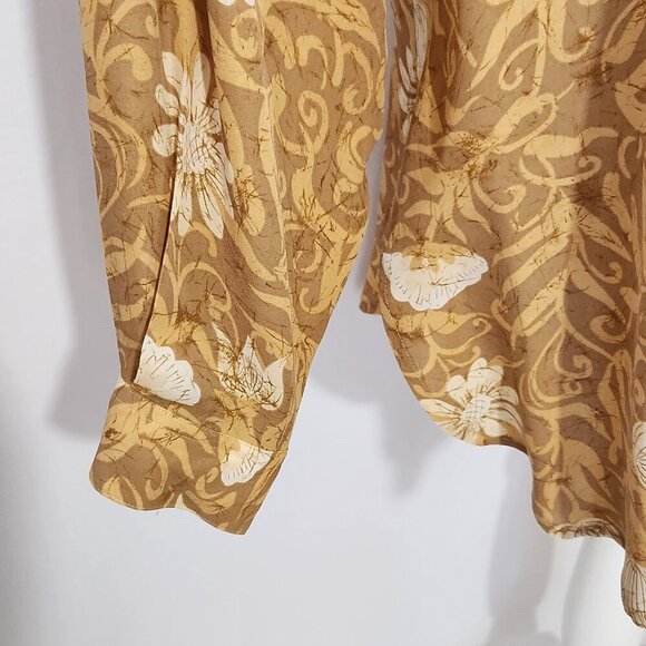 Real Clothes Sax 5th Ave Women's Size Large Mustard Floral Silk Button Up Top - Picture 6 of 15